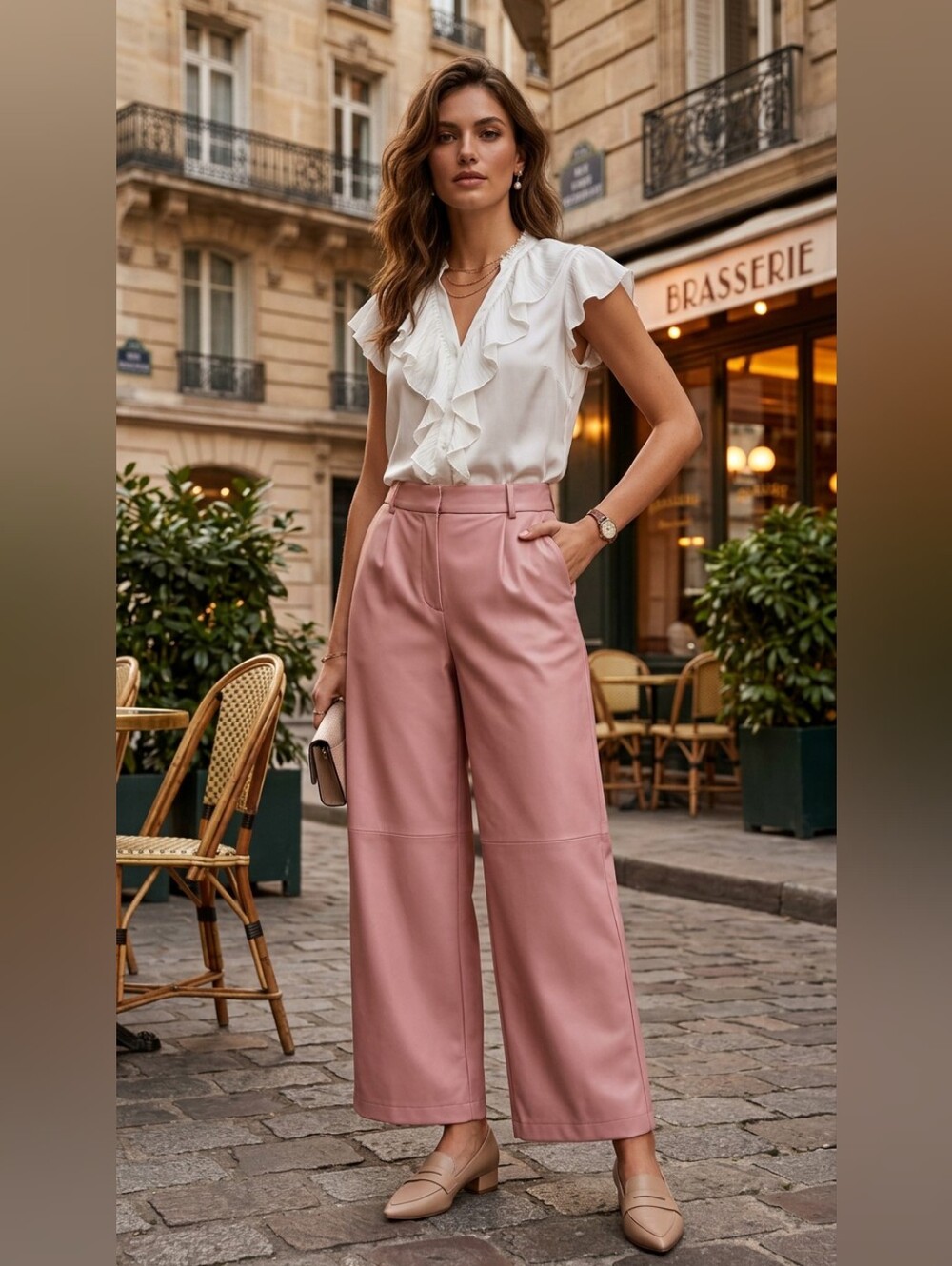 BOLD ELEMENTS X DLY BROOKE Pink Faux Leather Wide Leg Pants Size 10